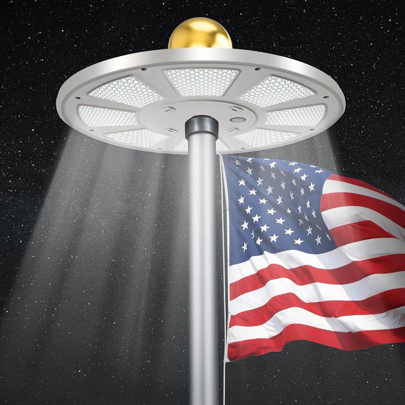 PPQ Premium Ivory Flag Light - Solar Powered, 136 LED, 10000h Lifespan for 15-25 Ft Poles, Waterproof, Auto On/Off Dusk to Dawn - Image 1